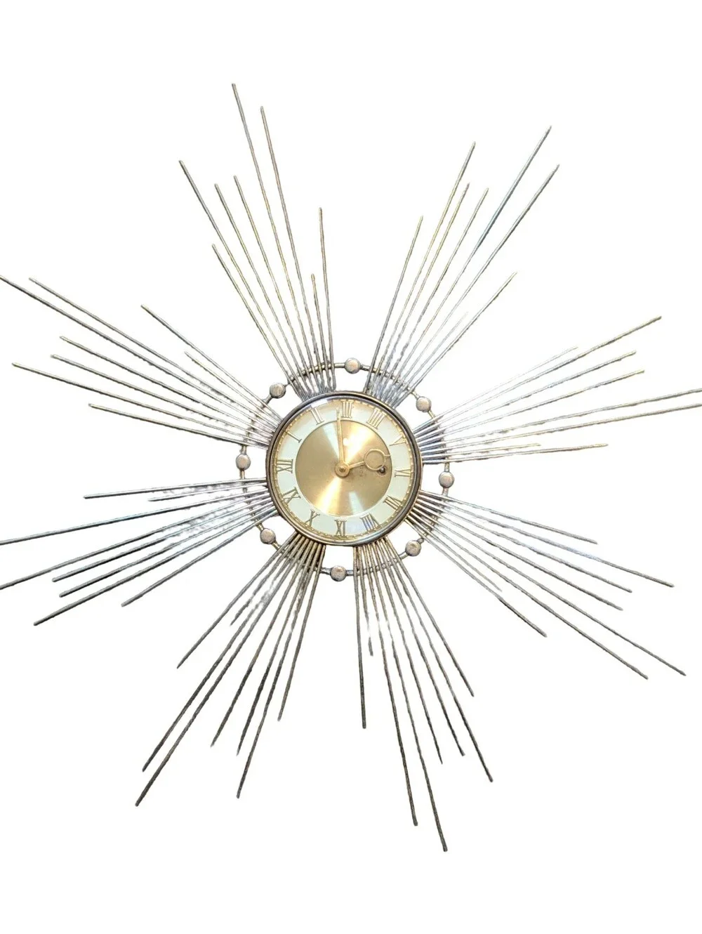 MCM Retro Starburst Sunburst Atomic Wall Clock Gold Germany Nostalgic